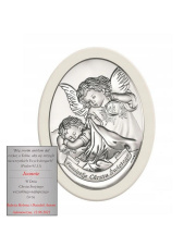 Srebrny obrazek Anioł Stróż z latarenką na chrzest