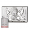Obrazek srebrny Aniołek nad dzieciątkiem chrzest - 20 x 12 cm