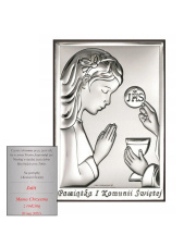 Obrazek srebrny Dziewczynka Pierwsza Komunia Święta - 9 x 13 cm