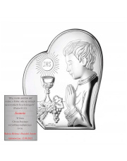 Obrazek srebrny I Komunia Święta Chłopczyk w sercu - 12 x 14,5 cm