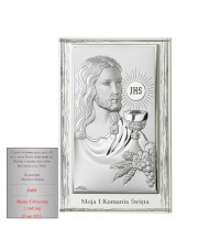 Obrazek srebrny Jezus Pamiątka I Komunii Świętej 11,5 x 17,5 cm