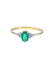 Złoty pierścionek z zielonym kamieniem i cyrkoniami - pr.585