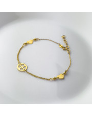 Złota bransoletka z koniczynką i sercami pr. 585