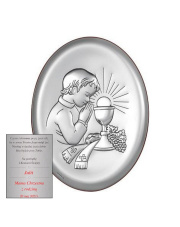Obraz srebrny Pamiątka pierwszej komunii św. Chłopiec Owal - 10 x13 cm