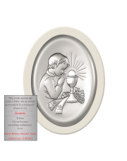 Obraz srebrny Pamiątka pierwszej komunii św. Chłopiec Biały - 11,5 x 15 cm