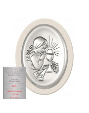 Obraz srebrny Pamiątka pierwszej komunii św. Dziewczynka Biały 11,5 x 15 cm