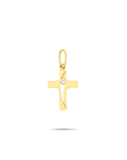 Złota zawieszka krzyży katolicki z cyrkonią pr. 585