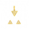 Komplet złoty - zawieszka i kolczyki piramidki - białe cyrkonie - pr.333