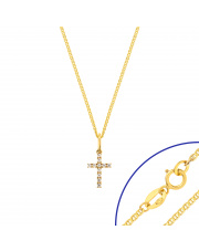 Komplet złoty - krzyżyk z cyrkoniami i łańcuszek marinero 45 cm - pr.585