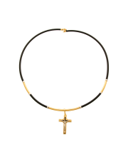 Komplet złoty - krzyżyk katolicki i naszyjnik z kauczuku 50 cm - pr.585