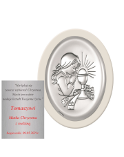 Obrazek srebrny Komunia Święta Dziewczynka 8,5 x 11 cm - owal