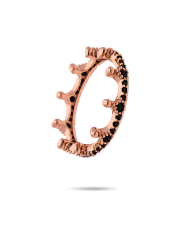 Pozłacany pierścionek korona z czarnymi cyrkoniami - pr. 925