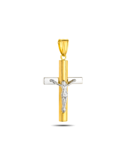 Złota zawieszka krzyżyk katolicki z białym złotem pr. 585