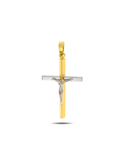 Złota zawieszka krzyżyk katolicki z białym złotem pr. 585