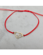Złota bransoletka na sznurku z motywem serca i znaku nieskończoności - pr. 585 