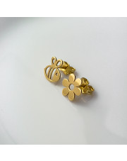 Złote kolczyki - pszczółka, kwiatek - pr. 585