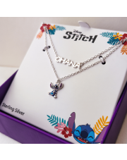 Srebrny podwójny łańcuszek z zawieszką emaliowaną STITCH OHANA 40 cm - pr.925