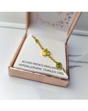Bransoletka Mickey Pozłacana Zielony Kryształ - pr.316L