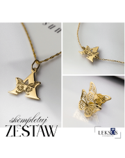 Złoty komplet - bransoletka, zawieszka i kolczyki literka A z motylem - pr.585
