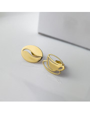 Złote kolczyki sztyfty ziarenko kawy i filiżanka - pr.585