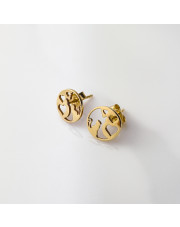 Złote kolczyki sztyfty Kot i serduszka w kole - pr.585