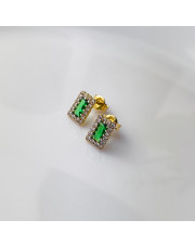 Złote kolczyki sztyfty zielone prostokąty z cyrkoniami - pr. 585