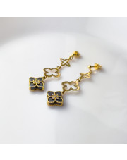 Złote kolczyki sztyfty wiszące z motywem koniczynki- pr. 585