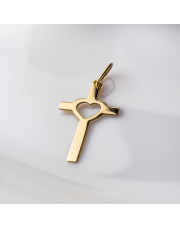 Złota zawieszka Prosty Krzyżyk z Sercem - pr.585