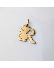 Złota zawieszka literka R z Aniołkiem - pr.585