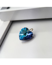 Złota zawieszka serce kryształ Bermude Blue mniejszy Swarovski pr. 585