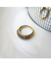 Złoty pierścionek z kolorowymi cyrkoniami - pr.585