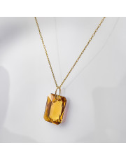 Złoty naszyjnik z kryształem TOPAZ prostokątny 45 cm - pr. 585