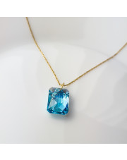 Złoty naszyjnik z kryształem AQUAMARINE prostokątny 45 cm - pr. 585