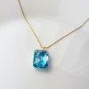 Złoty naszyjnik z kryształem AQUAMARINE prostokątny 45 cm - pr. 585