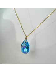 Złoty naszyjnik z kryształem AQUAMARINE łezka pr. 585