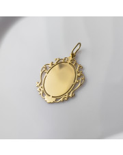Złota zawieszka Dwustronne lusterko Vintage gładkie z możliwością graweru - pr.585